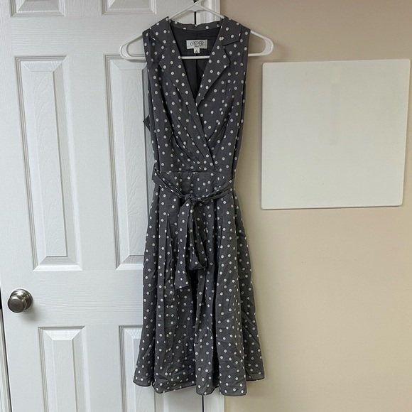 Kasper Polka Dot Fit & Flare Tie Wrap Midi Dress - Picture 1 of 6